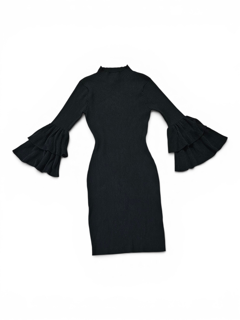 Say What Black Ribbed Bell Sleeve Sweater Dress Medium